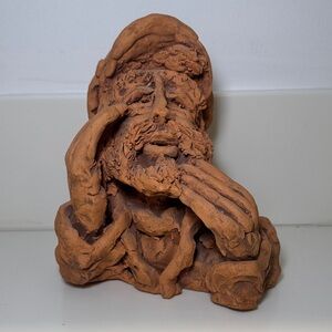 Vintage Expressive Rustic Terracotta Sculpture ‘The Sea Officer’ by Bill Hoskins